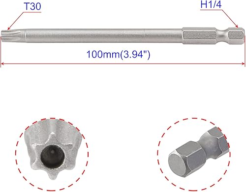 Vista 28 de Aopin T40 con agujero, destornillador de cabeza Torx a prueba de manipulaciones, mango hexagonal de 1/4 de pulgada, acero S2 magnético, 3.94