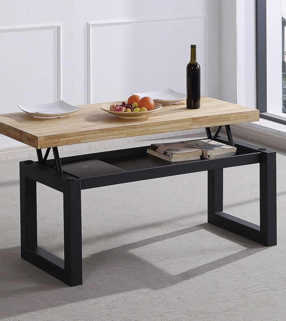 Mesa Centro Elevable Darek 120x60x47,5 cm – Tablero Madera Roble y Patas Metálicas en ‘U’, Estilo Industrial para Salón o Sala de Espera en Color Roble Nordish y Patas Negras