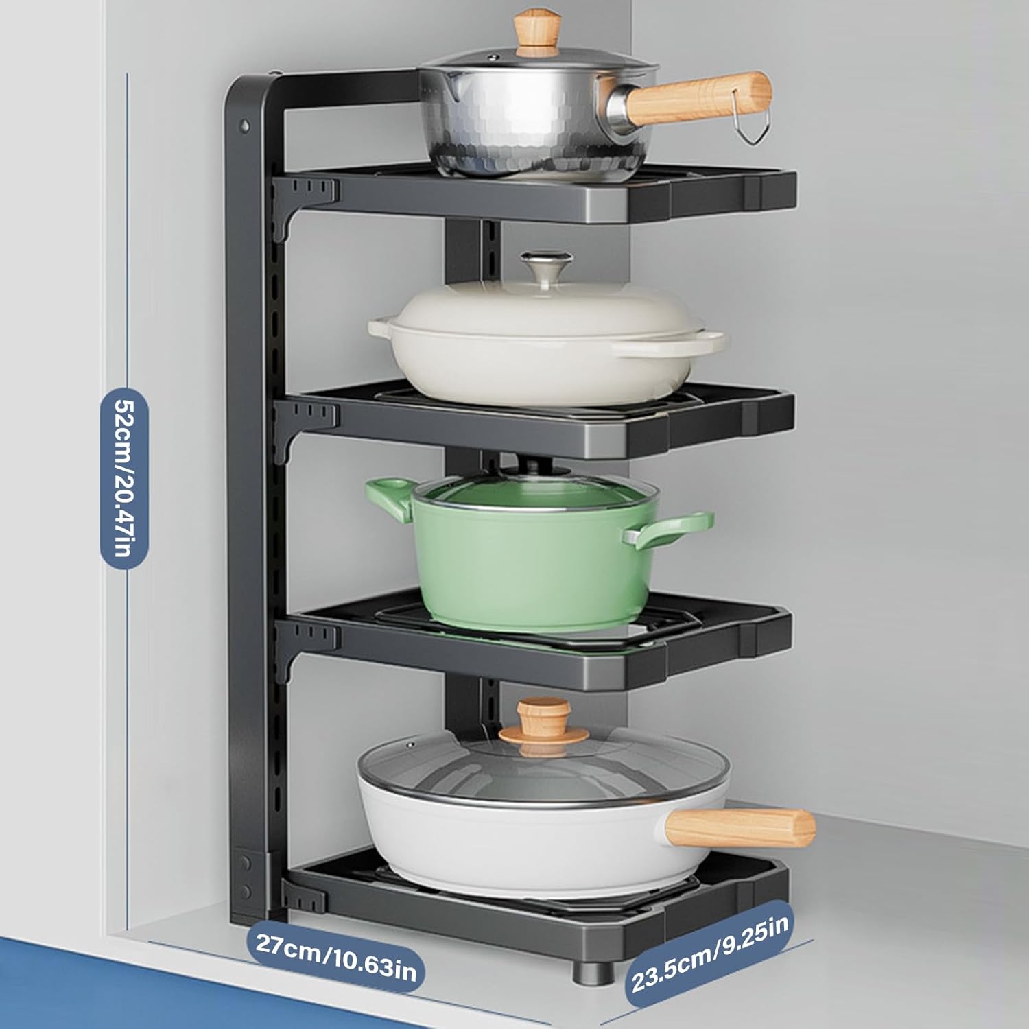 Dxcaicc Pot Organizer Rack for Under Cabinet, Adjustable Pot Organizer Rack for Kitchen Under Cabinet Storage & Organization,4 Layer