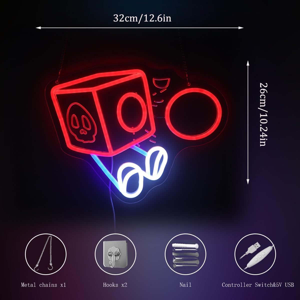 Funny Box Gaming Neon Sign for Kids Bedroom Game Room, LED Anime Wall Art for Gaming Setup, Man Cave, Dorm Decor, Dimmable USB, Awesome Gift for Gamers Teens, Boys, Kids