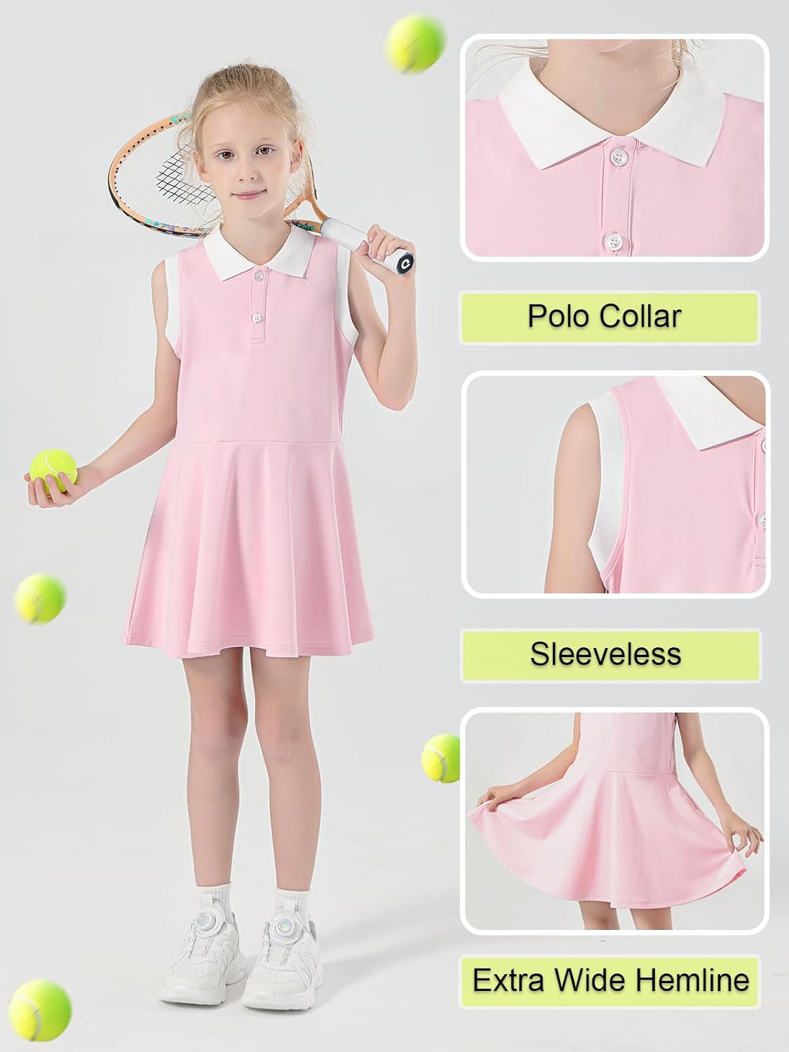 Girls Tennis Dress Kids Polo Golf Dress with Separate Shorts Pockets Sleeveless Toddler Tennis Outfit 5-15 Years - Image 5