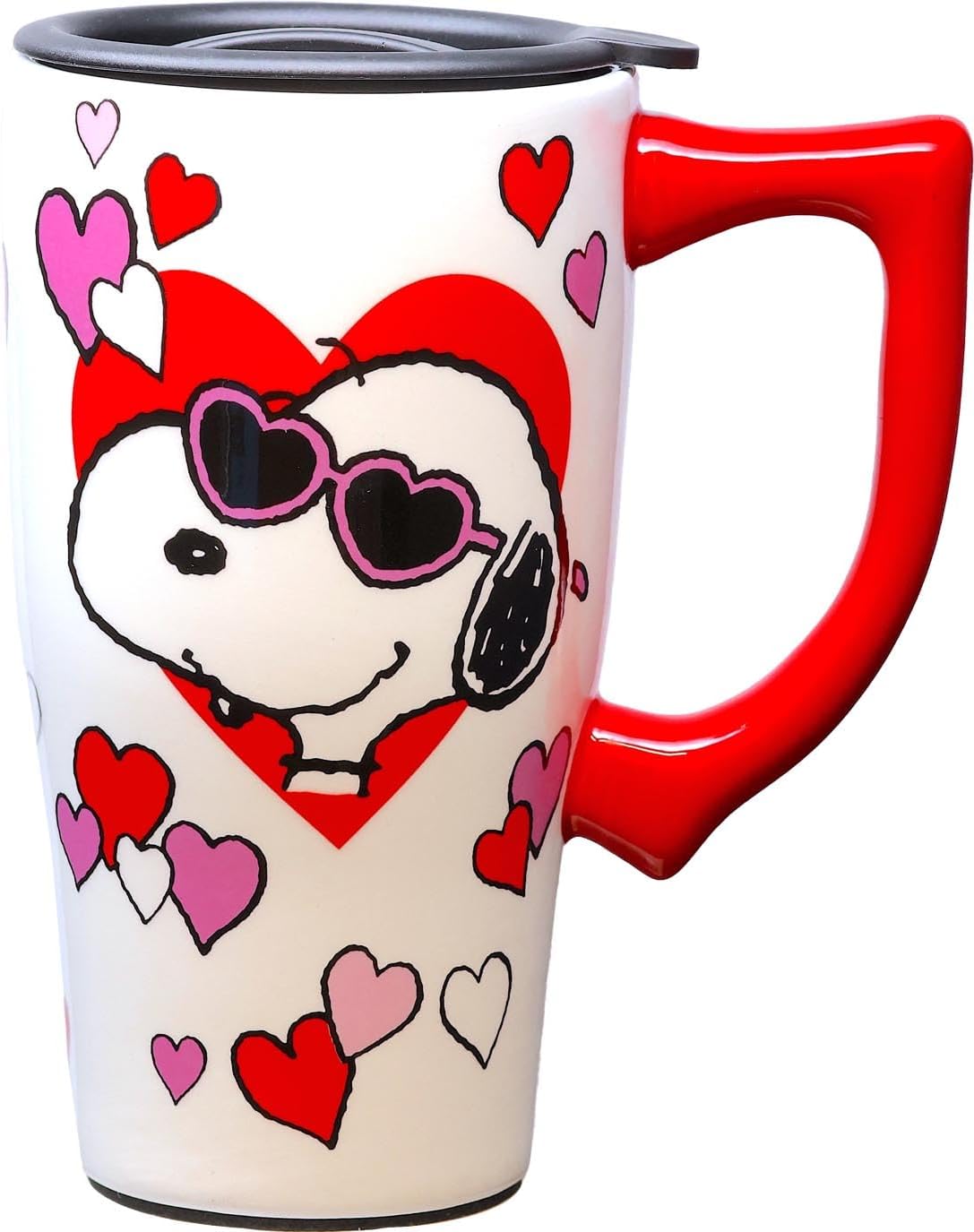 Spoontiques - Ceramic Travel Mugs - Snoopy Valentine - Hot or Cold Beverages - Gift for Coffee Lovers