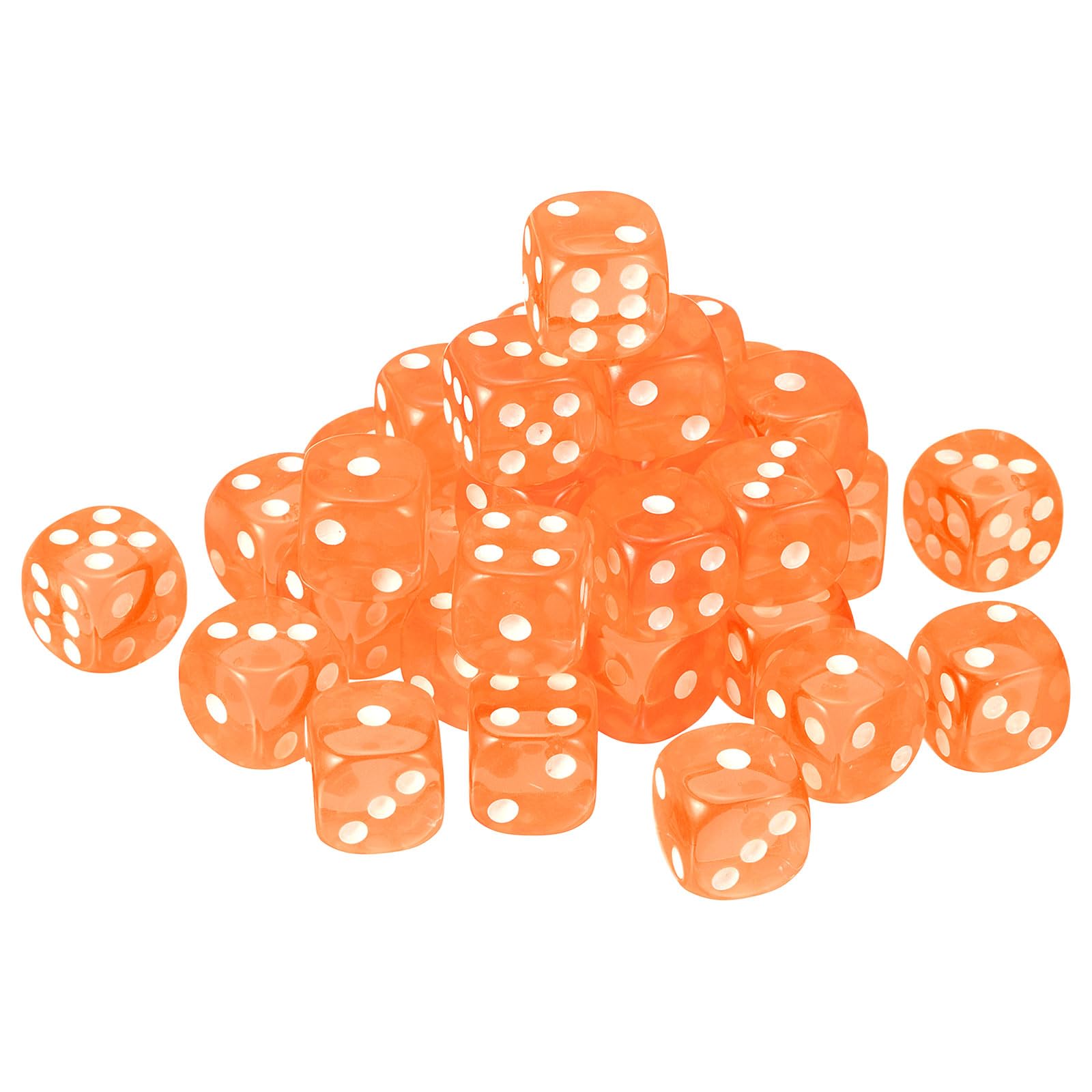 sourcing map 50Pcs 6 Sided Acrylic Dice, 18mm/0.71" Rounded Corner Translucent Colored D6 Game Dice for Theme Party Fun Table Board Games, Orange