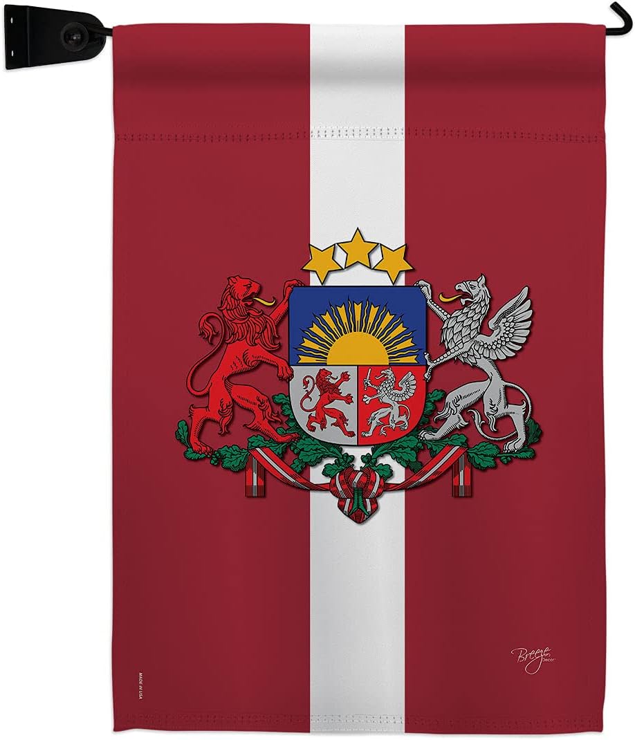 Latvia Burlap Garden Flag Set Wall Holder Regional Nationality Nation International World Country Particular Area Small Decorative Gift Yard House Banner Double-Sided Made In USA 13 X 18.5