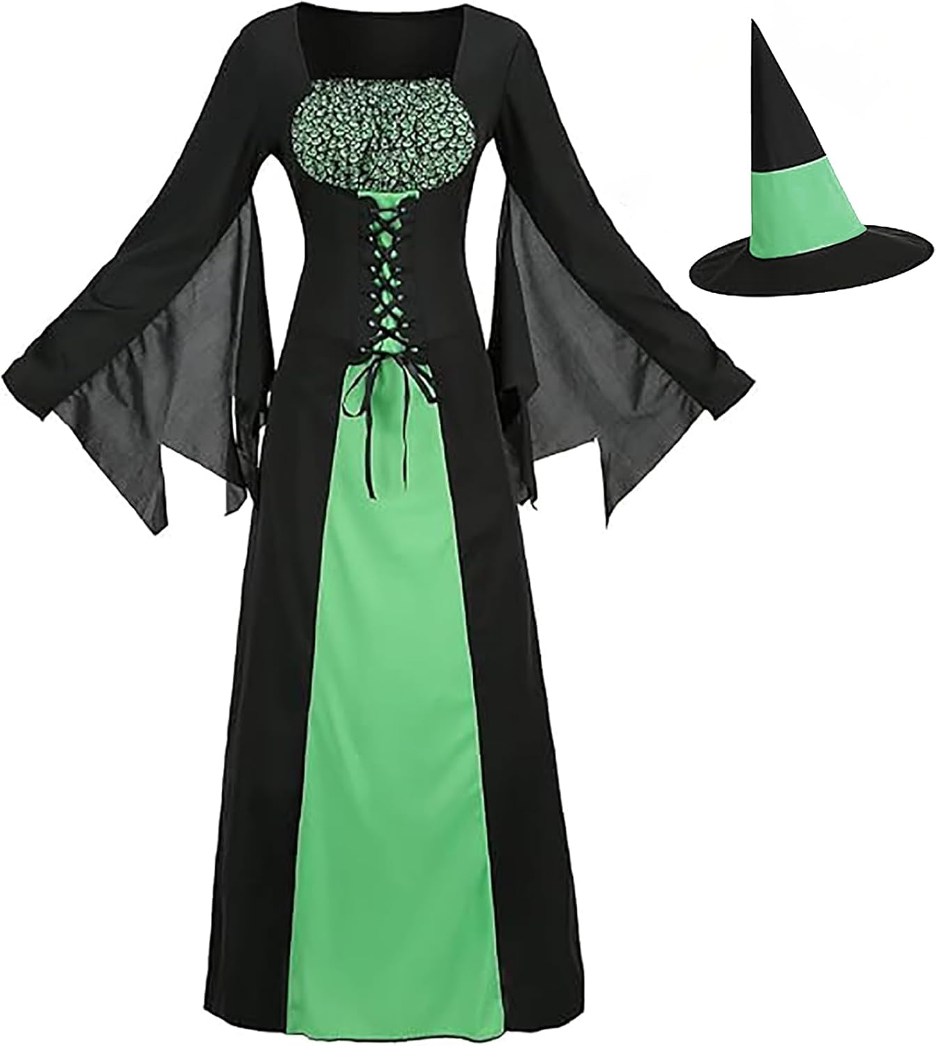 Witch Dress for Women, Medieval Vintage Wicked Witch Halloween Costume Gothic Sorceress Cosplay Long Dresses