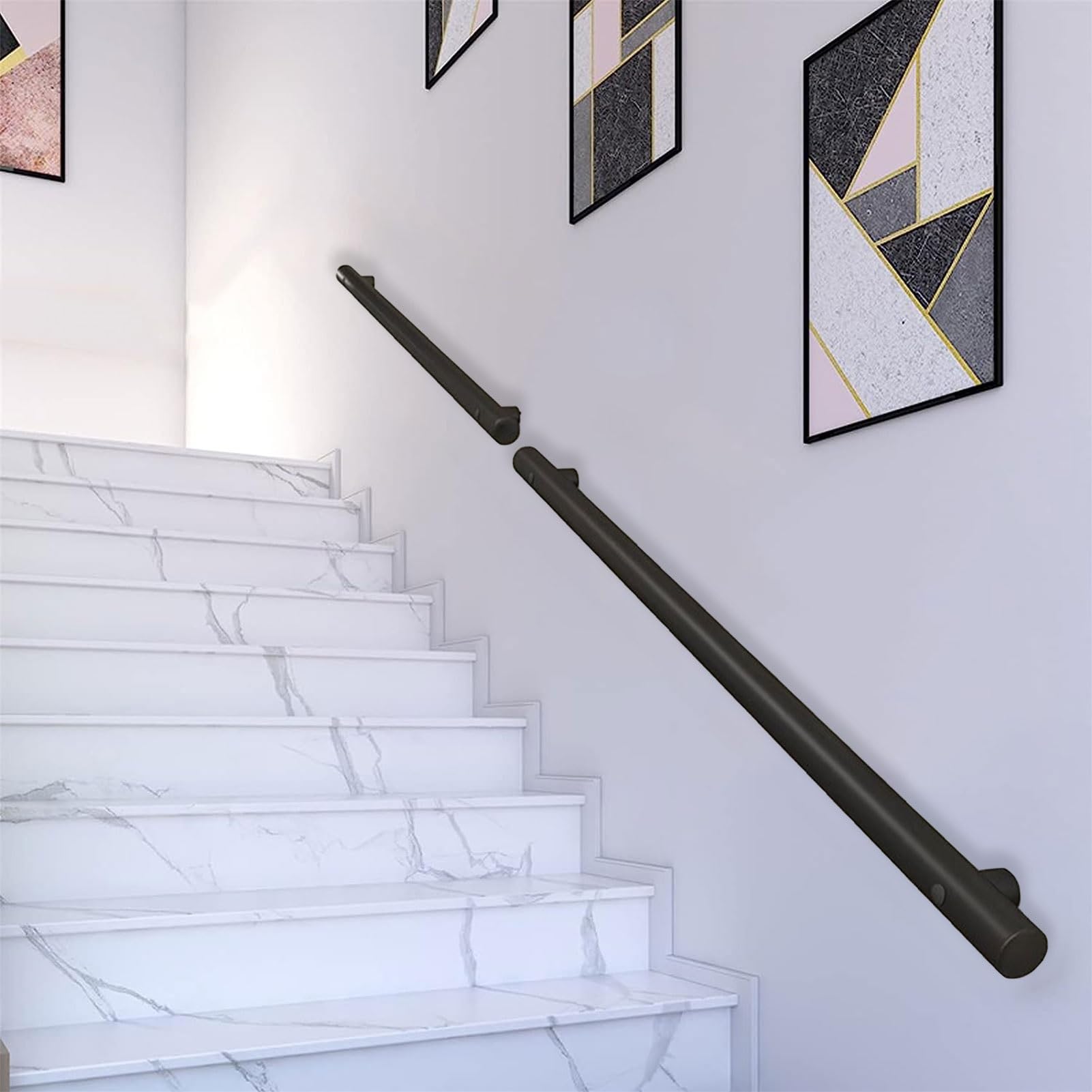 Gyeqxkt Black Modern Handrail For Stairs Stair Railing Kit 1 6M Indoor/Outdoor Handrail Wall Mounted Matte Durable Safety Solution For Steps And Balconies