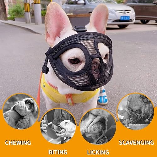 Miniatura 7 de BARKLESS Short Snout Dog Muzzle, Breathable Mesh Flat Faced Muzzle for French Bulldog Shih Tzu and Pug,Mask Bulldog Muzzle for Biting Chewing Licking