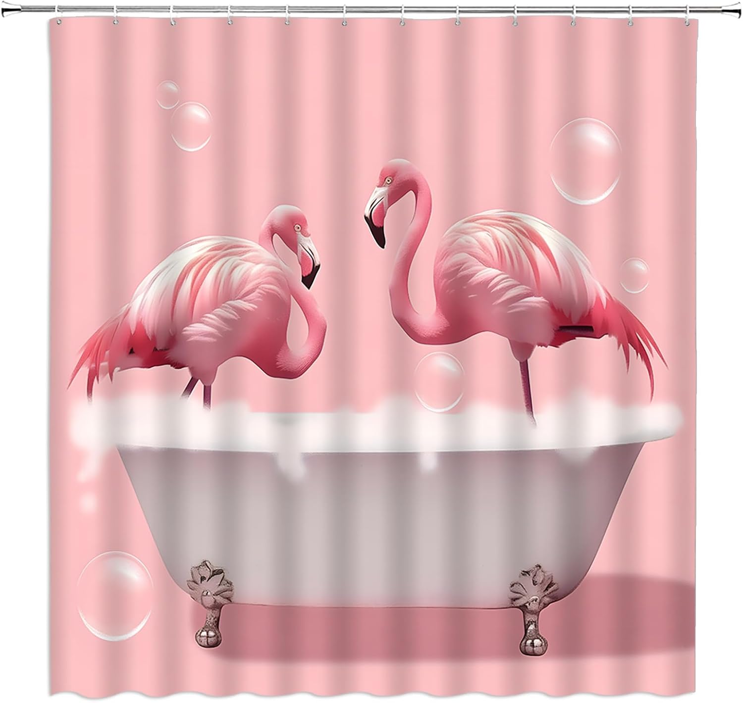 Pink Flamingo Shower Curtain Tropical Cute Animal Funny Bubble Fabric Bathroom Decor Set with Hooks,(84" Wx70 H)