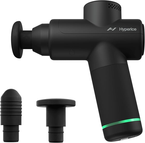 Hyperice Hypervolt Go 2 - Black - Featuring Quiet Glide Technology - Handheld Percussion Massage Gun - 3 Speeds, 2 Interchangeable Heads - Helps Relieve Sore Muscles and Stiffness