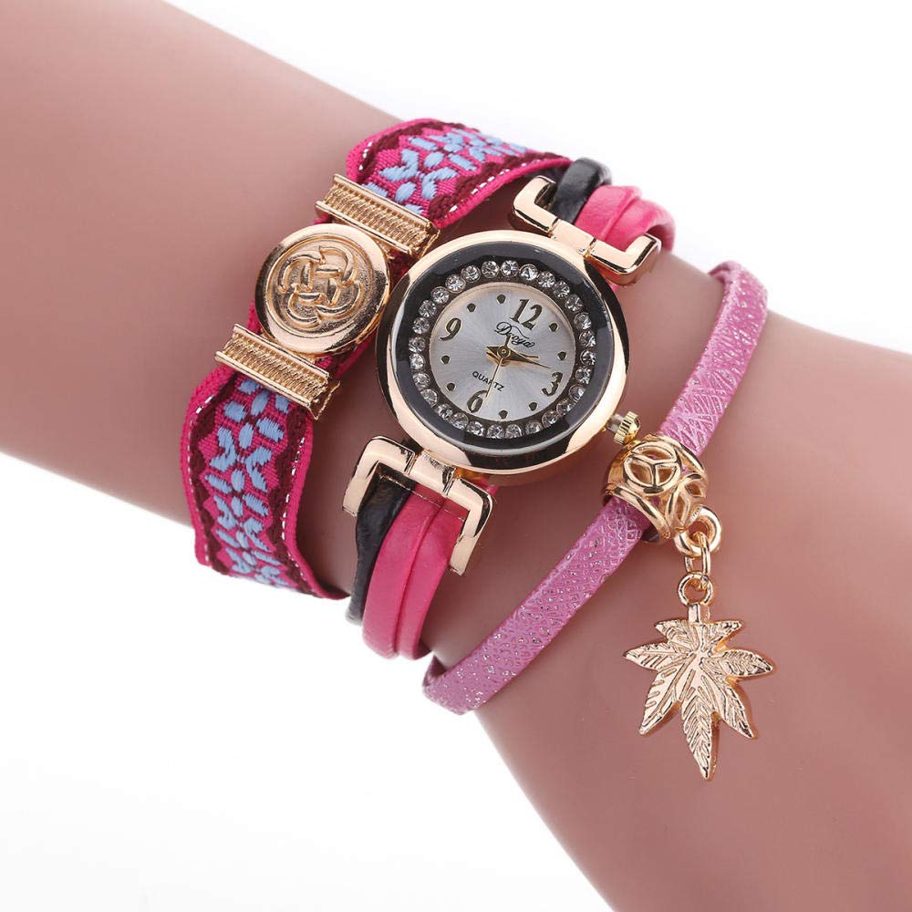 Powzz ornament Pendant female watch Brick Maple Leaf student simple versatile bracelet female watch@Rose red