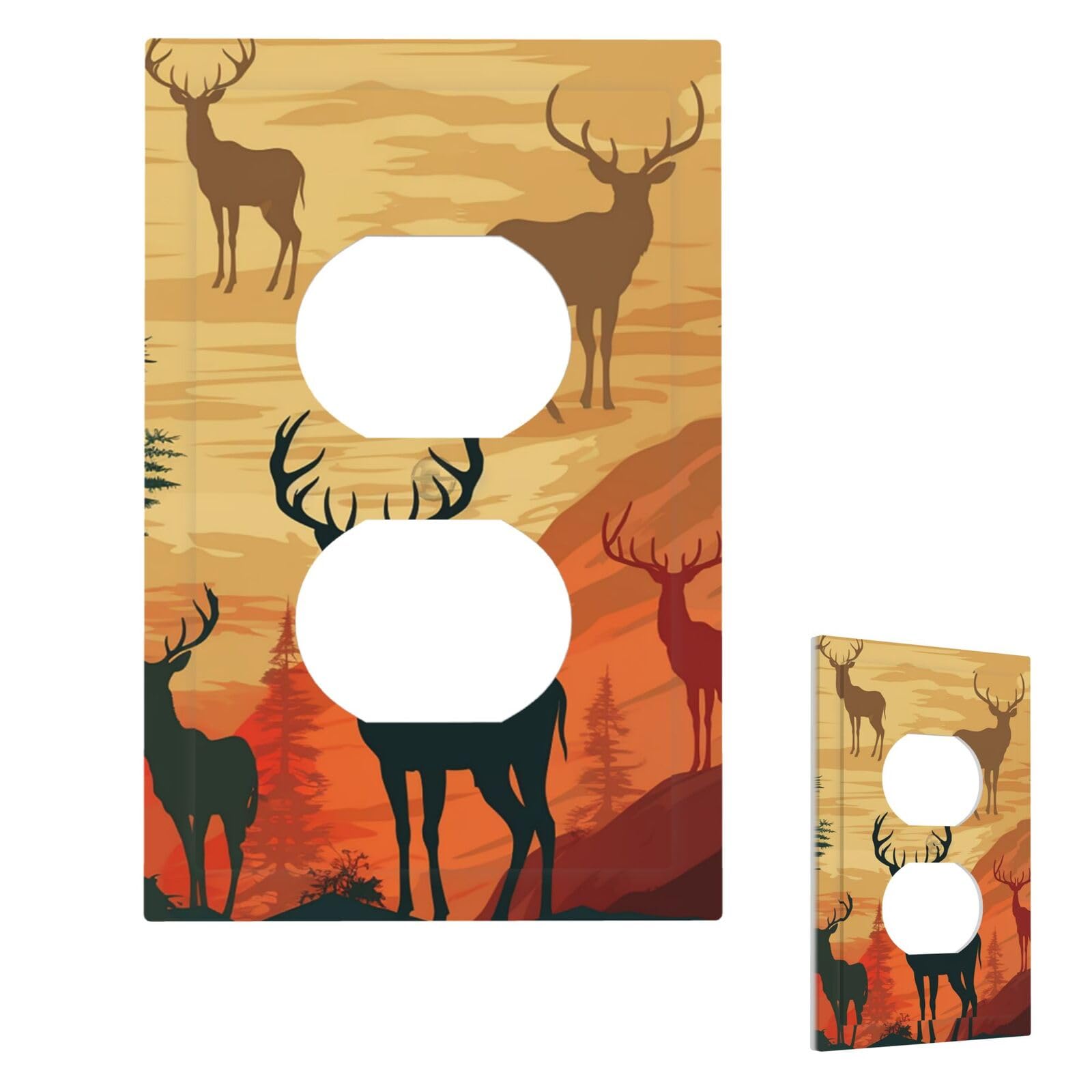 Aceprints Duplex Deer Show Wall Plate Cover Modern Decorative Light Switch Cover Unbreakable Receptacle Outlet Covers For Living Room Bedroom Decor