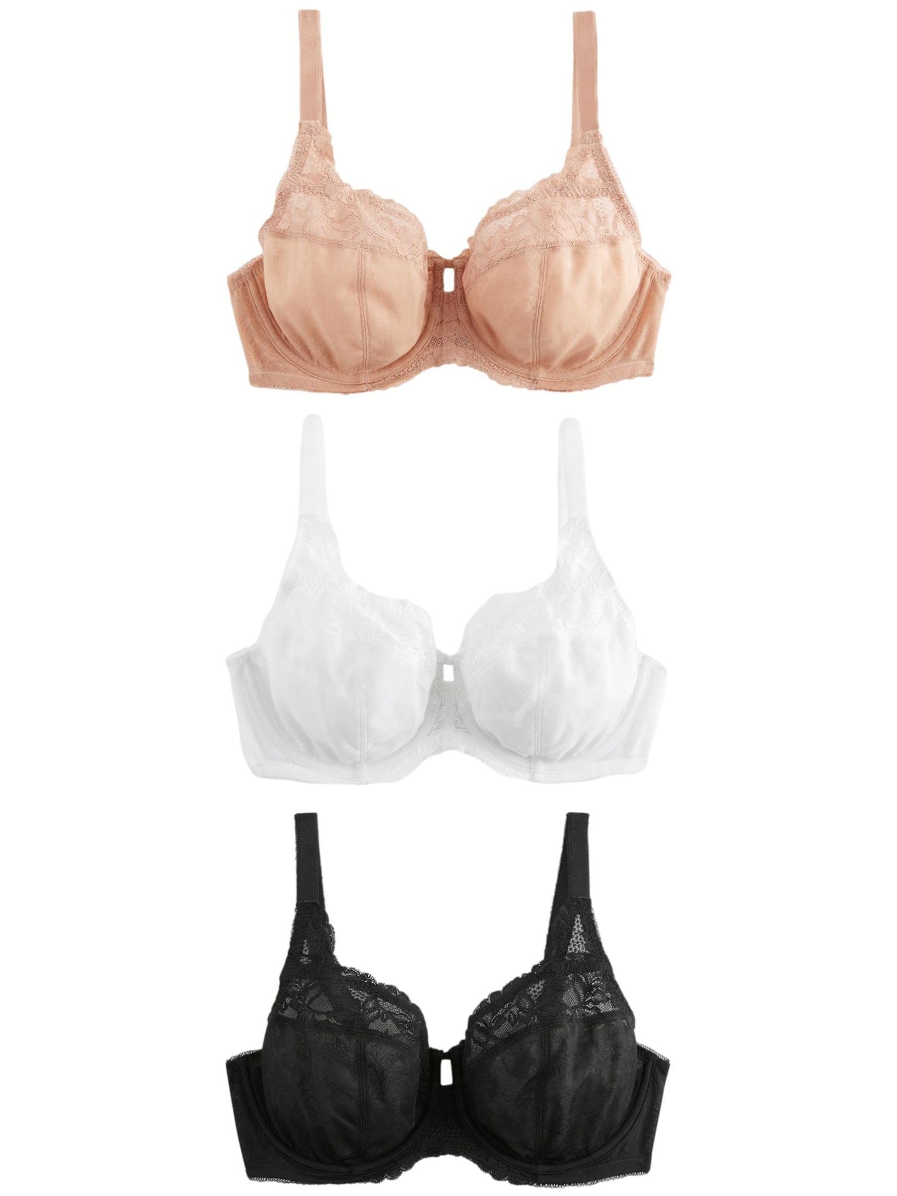 NEXT Mujeres Pack de 3 Sujetadores sin Relleno con Aros y Ribete de Encaje para Copas Grandes DD+