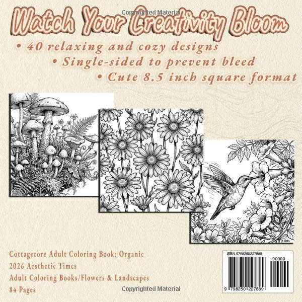 Cottagecore Adult Coloring Book: Organic (Quiet Life Collection) image 3
