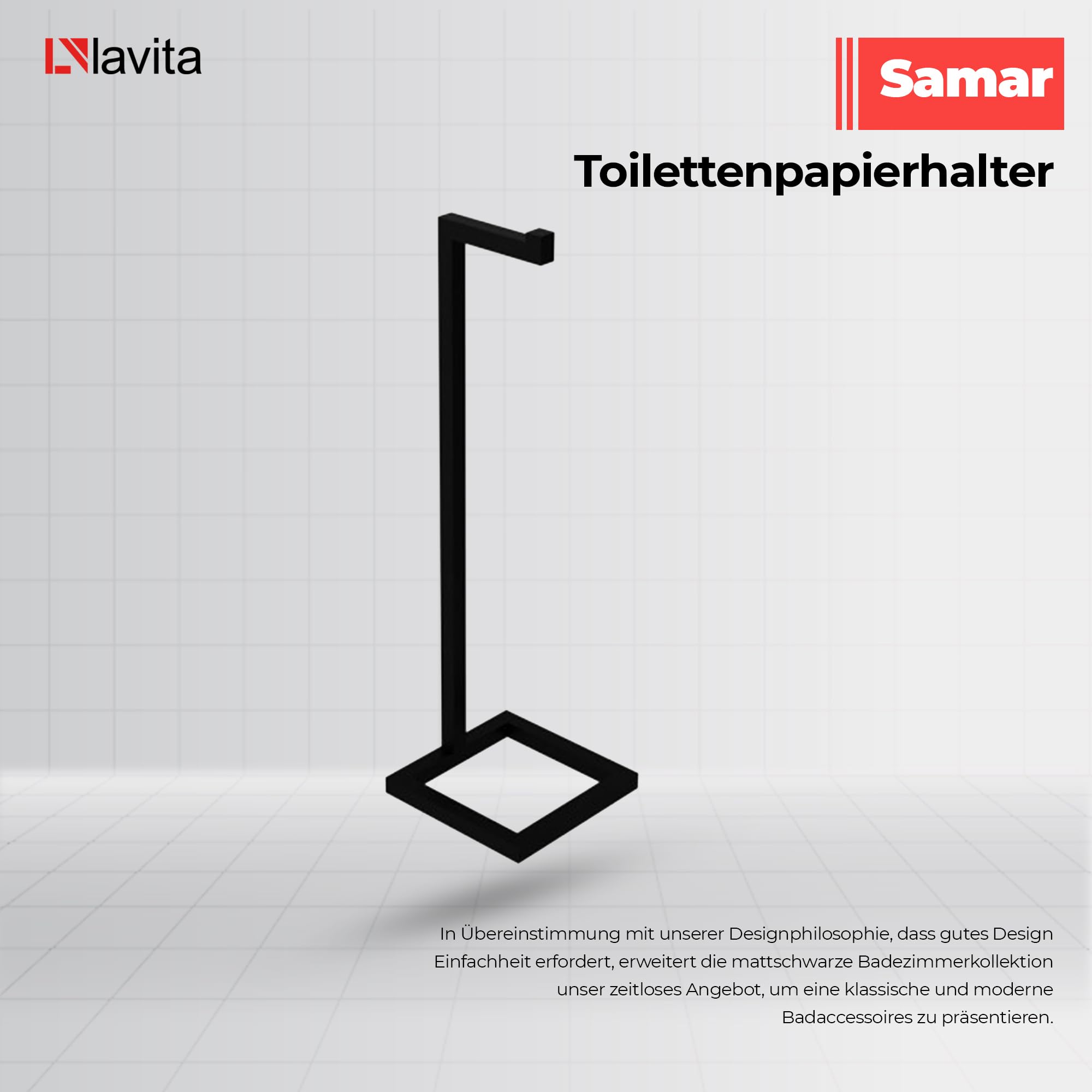 LAVITA SAMAR Toilettenpapierhalter Stehend | Mattschwarz | Klopapierhalter Freistehend |WC Rollenhalter | Toilettenpapier aufbewahrung | Stabiler Klorollenhalter |Toilettenpapierständer |200x200x700mm