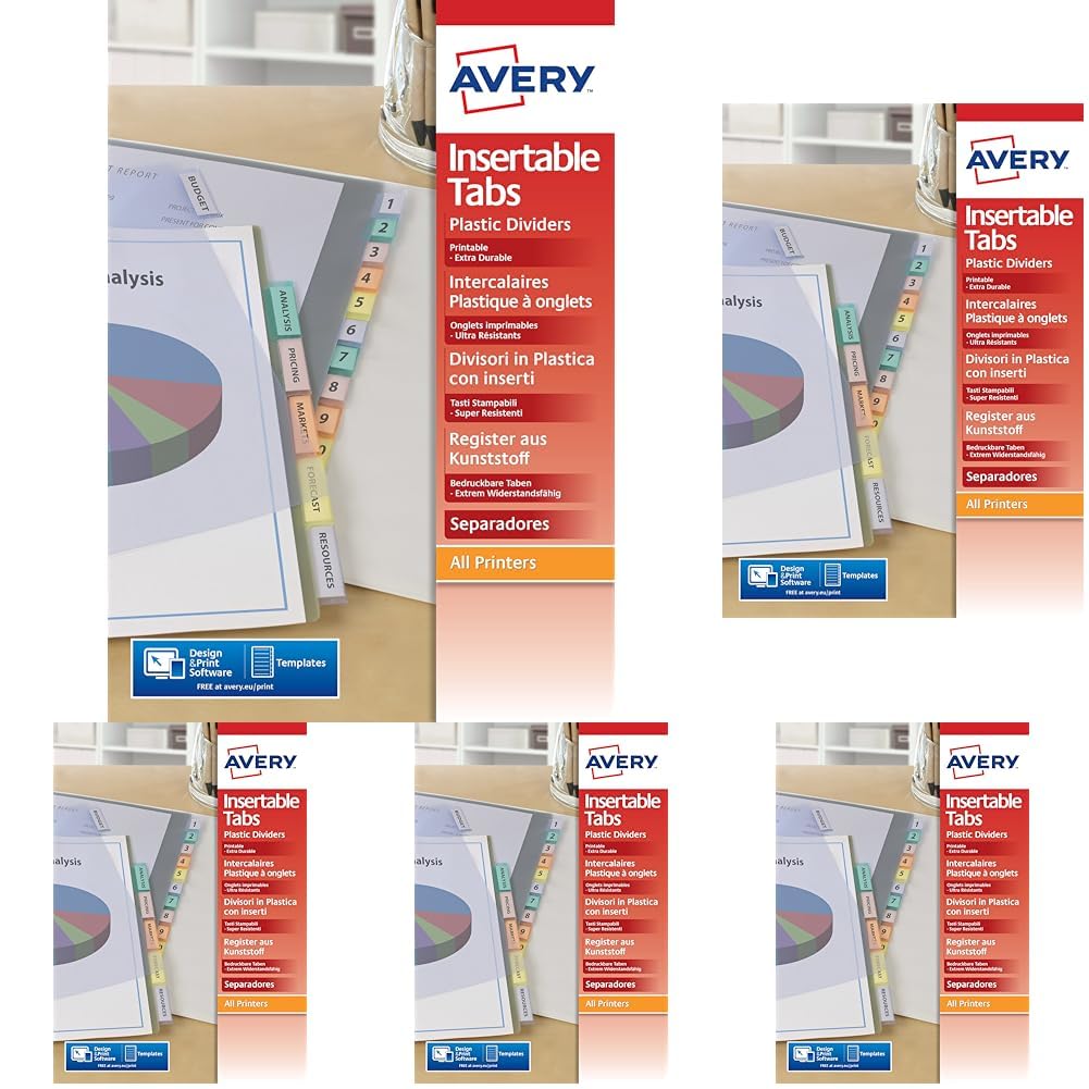 Intercalaires Personnalisables AVERY 12 Onglets A4+ - Polypropylène Translucide