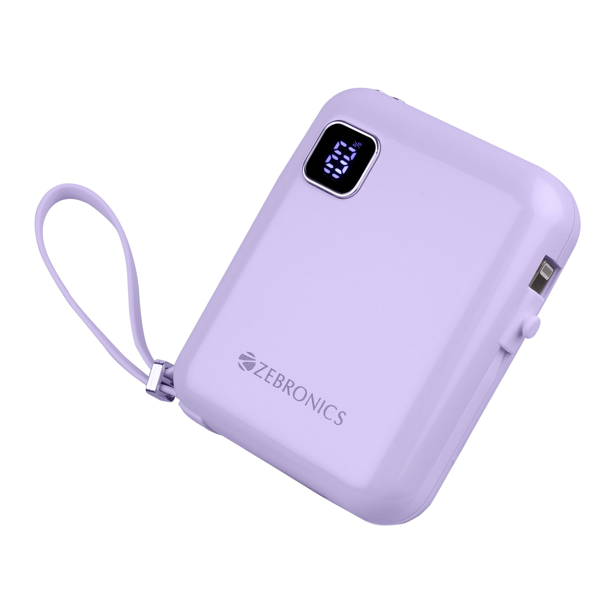 ZEBRONICS MW64 Compact Power Bank, 10000 mAh, Rapid Charge, 22.5W Output, Outputs - Type C Cable | Type C Port | Lightning Port, Percentage Indicator, Made in India (Lavender)-image-45