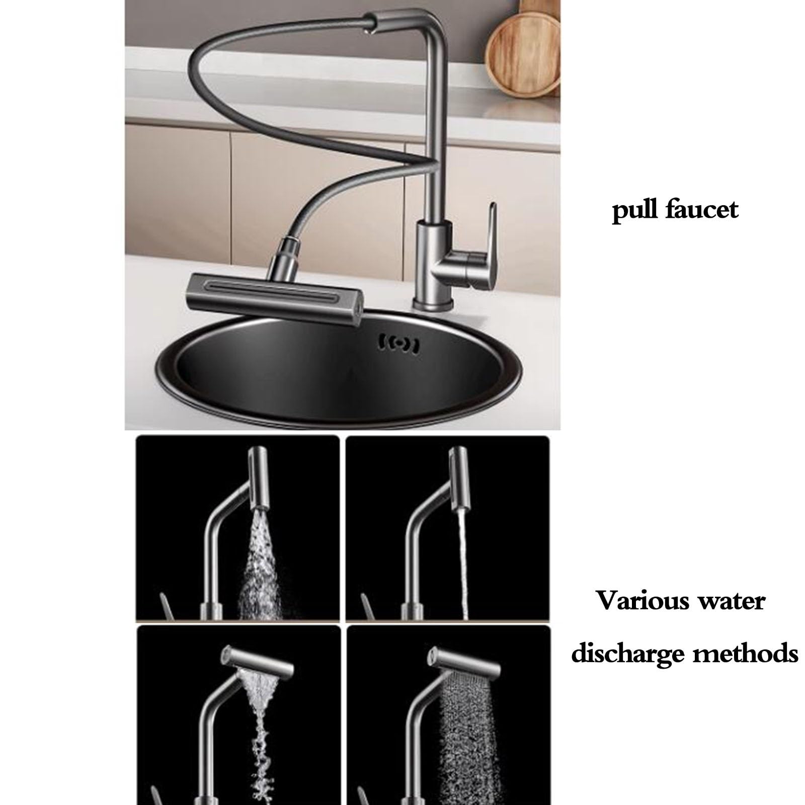 Bricolaje Fregadero Redondo Negro De Tamaño Pequeño. Barra De Bar Con Ranura Única Que Ahorra Espacio Fregadero De Sifón De Cocina De Acero Inoxidable Con Grifo. Mini Lavabo Bajo Encimera herramientas