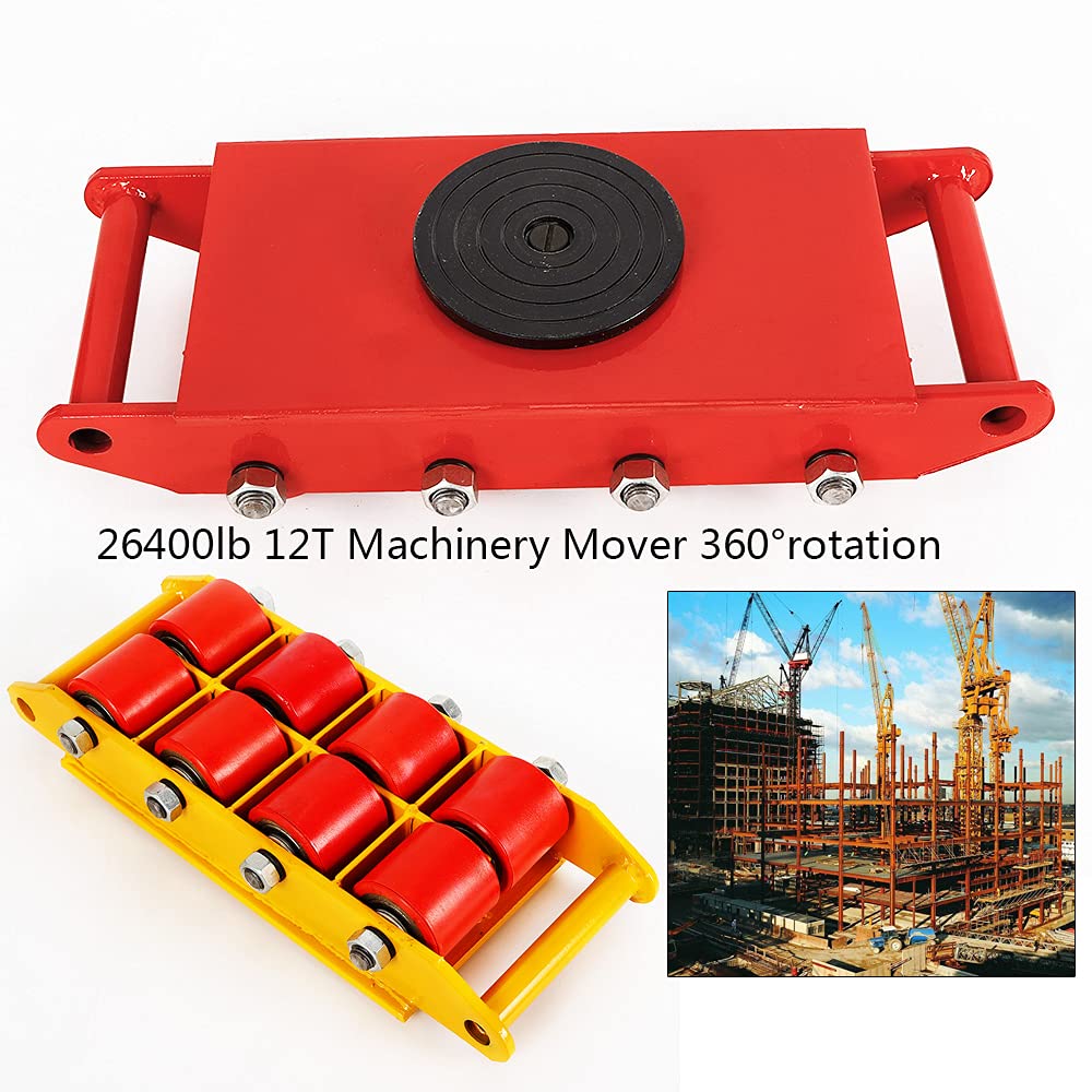 Machine Transport Skate 12T, 26400lbs Patines de hielo Carga de maquinaria pesada y electrodomésticos Peso del producto 27,5kg Transporte industrial Dolly Máquinas Muebles Dispositivo (rojo)