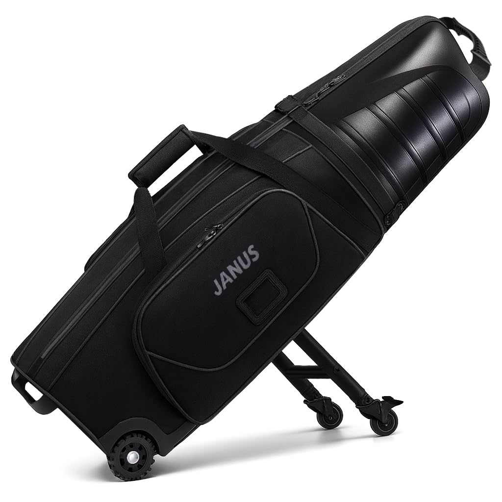 JANUSGolf Travel Bag Hard Case with Support Frame for Hands-Free 360 Spinner Wheels, Travel Bag for Airlines, ABS Hard Shell, Easy to Fold, Hand-Carry Option