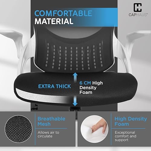Miniatura 7 de CAPHAUS Silla de oficina ergonómica abatible, silla de escritorio acolchada de malla transpirable, soporte lumbar, silla giratoria con ruedas,