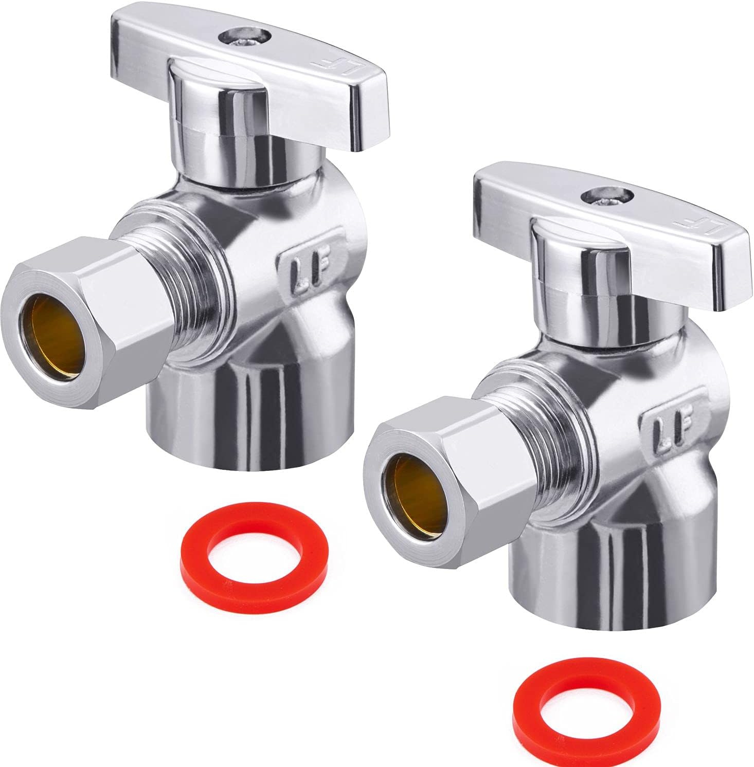 4 Pack Premium Brass Chrome plated 1/2" FIP Female Thread x 3/8 Inch OD Compression Quarter Turn Water Angle Stop Valve Shut Off