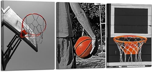 iKNOW FOTO 3 piezas de lienzo deportivo en blanco y negro para pared, póster de baloncesto, impresiones artísticas, pinturas enmarcadas, obras de