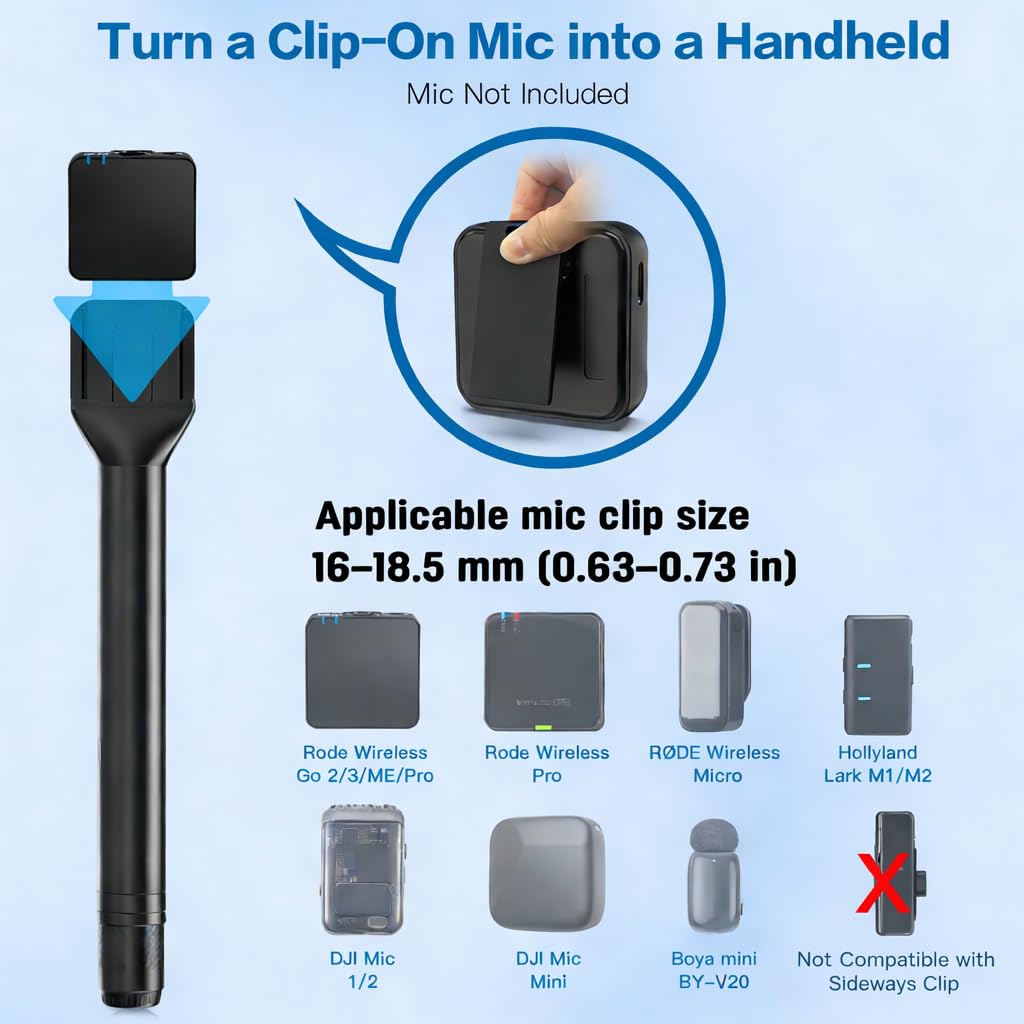 ZealSound Handmikrofon Adapter für DJI Mic, Wireless Lavalier Mikrofon Griff, Funkmikrofon Halter kompatibel mit RØDE Wireless GO, Hollyland Lark, BOYA, Interview Mikrofon