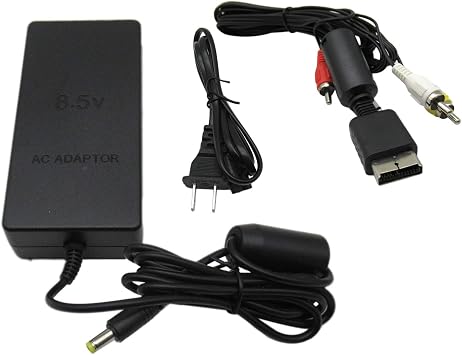 USonline911 Power Supply and AV Cable for Original Slim PS2 PlayStation 2 AC Power Cord + AV Cable SCPH-7000 70000 and 9000