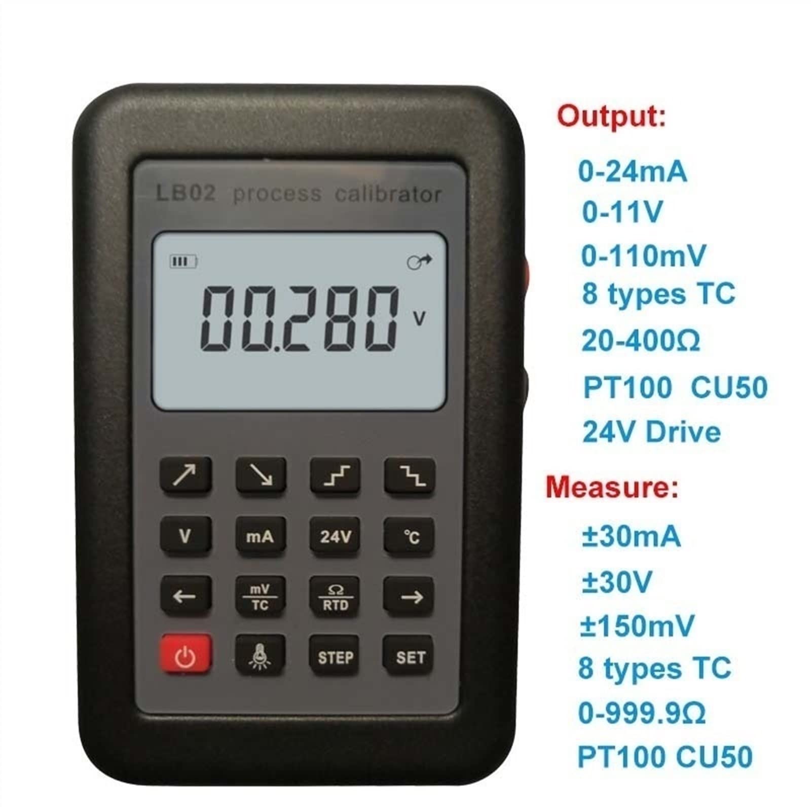 Calibrador de proceso LB02 MV MA Resistencia CU50 PT100 Generador señal Termopar KJ 0-5V 0-10V 4-20mA Probador