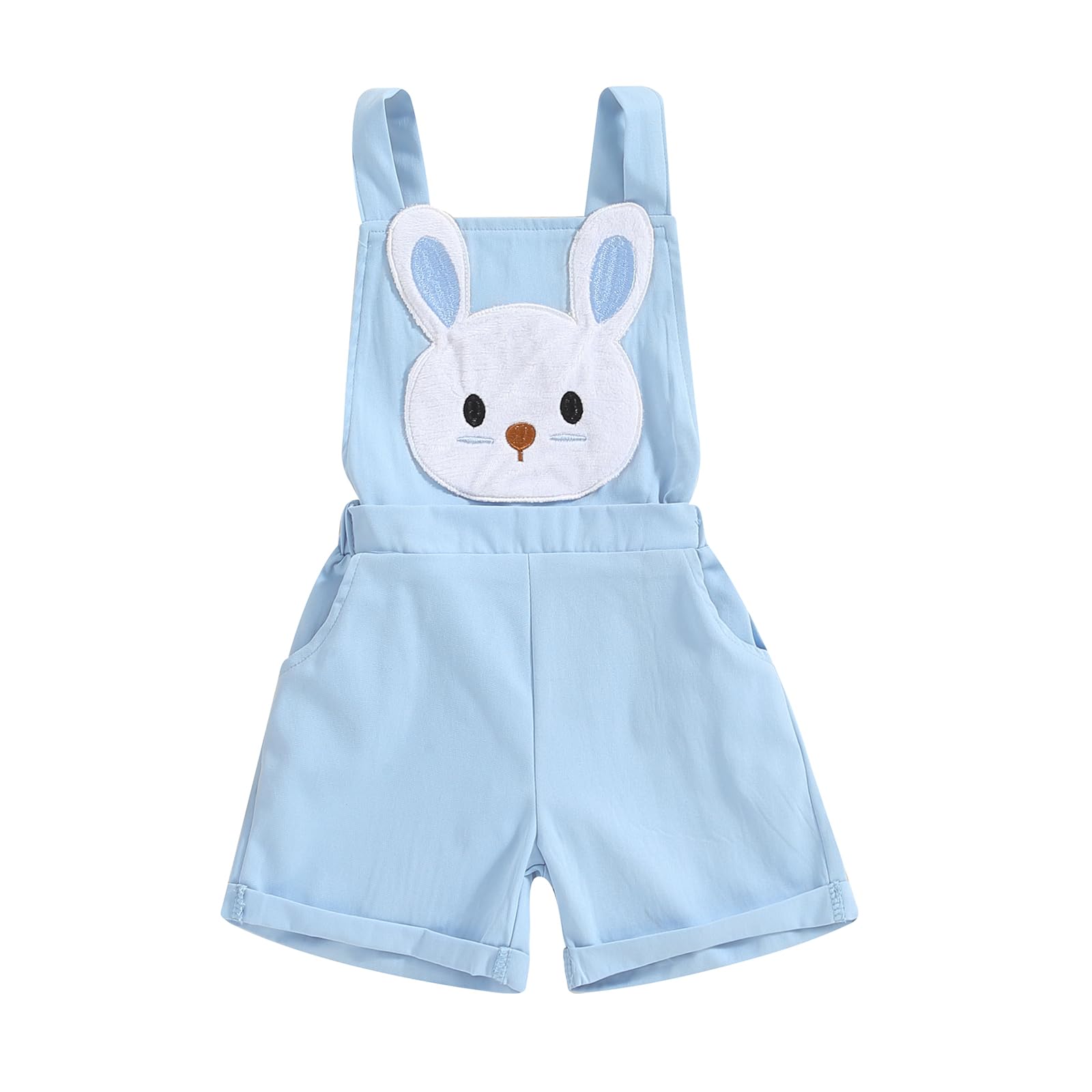 Ayalinggo Toddler Baby Girl Sunflower Print Overalls Shorts with Pocket Suspender Trousers Cute Summer Clothing Outfit (Bunny blue, 12-18 Months)