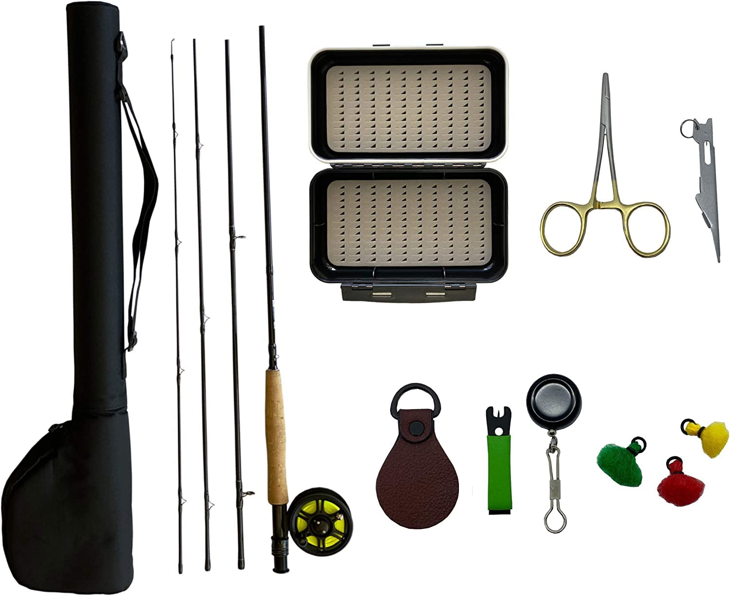 Fly Fishing Combo Starter Kit 4 Piece 9' Rod & Reel, Fly Box, Rod Case, Stainless Forceps Combo Starter Package