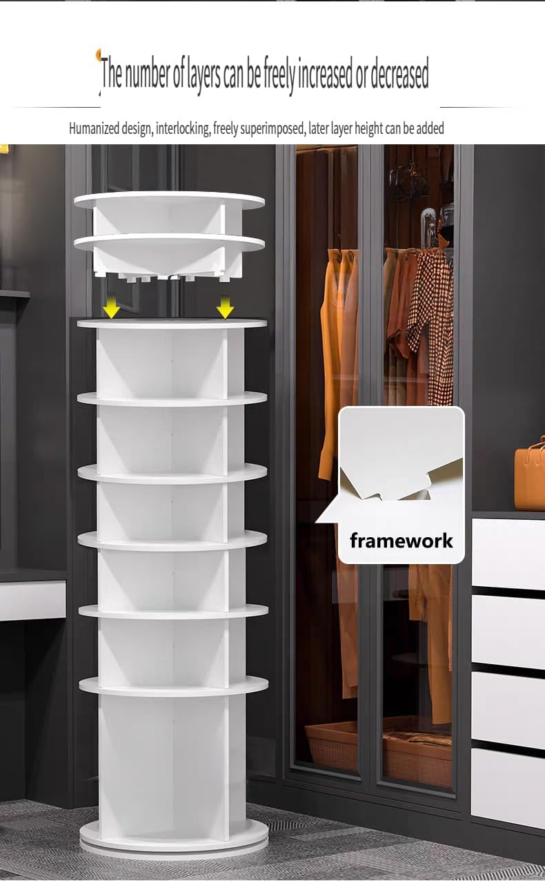 Spaco 8 Tier Rotating Shoe Rack Tower,Free Standing 360°Shoe Cabinet with Round Carousel,Vertical Shoe Organizer for Entryway,Closet. (8 Tier)
