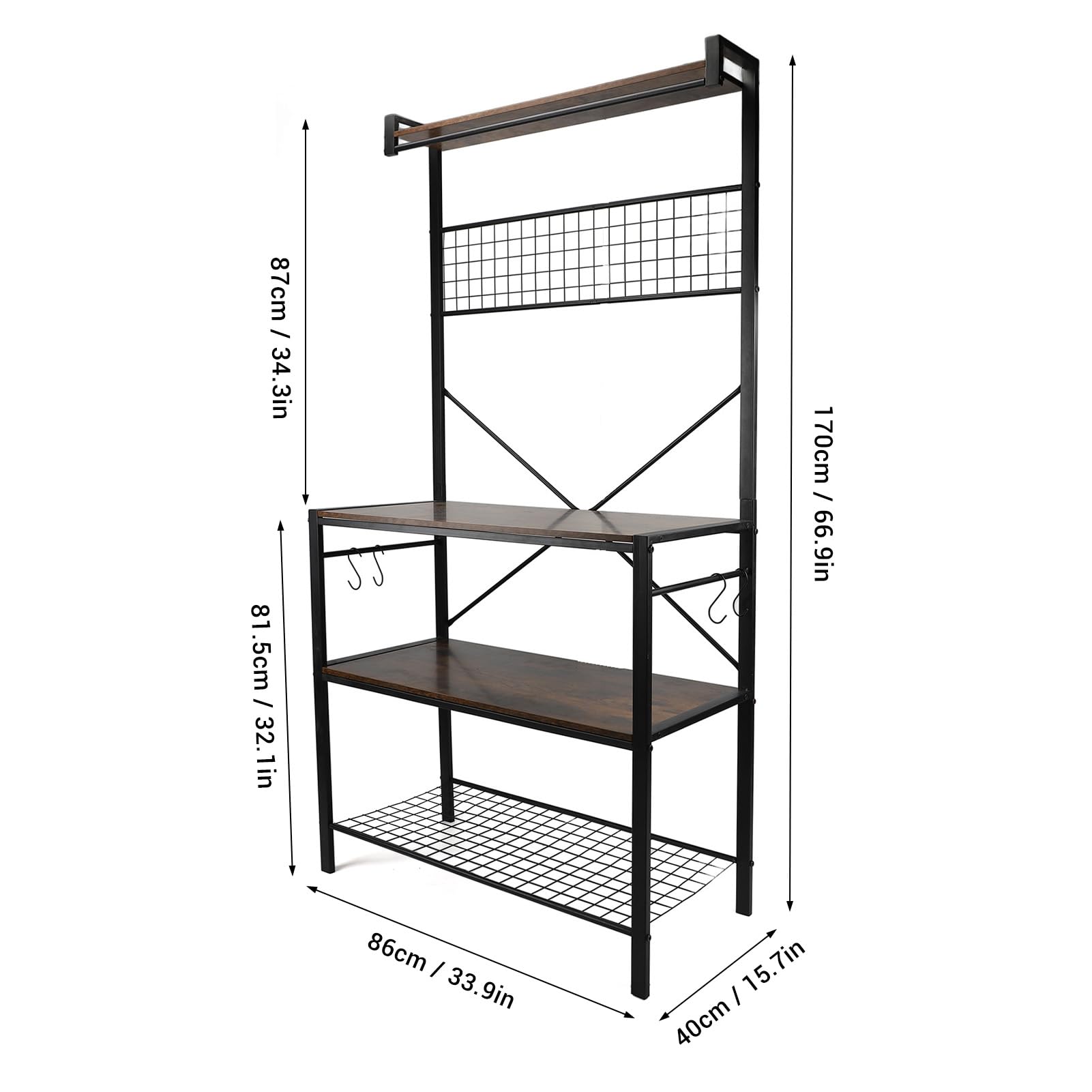 Aramox Warstwowa Półka do Przechowywania Metalowy regał do Przechowywania 86 X 40 X 170 Cm Kuchenki Mikrofalowej i Sprzętu AGD Wielowarstwowy Stojak Kuchenny z 4-poziomową organizacją