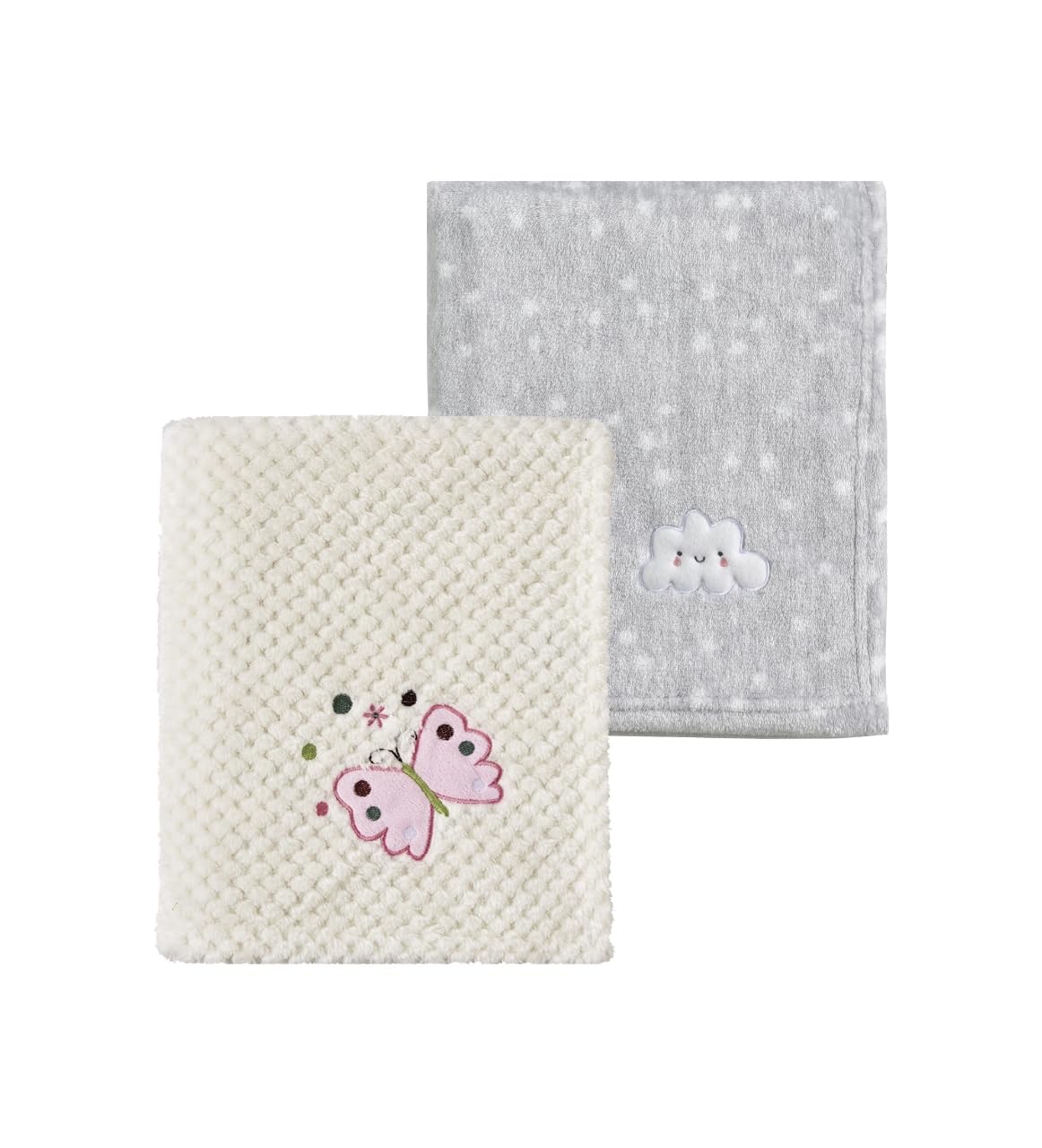 CREVENT 2Pcs 75cmX100cm Cute Cozy Fluffy Warm Baby Blankets for Infants Toddlers' Bedding Crib Cot Stroller - Grey Cloud + Butterfly