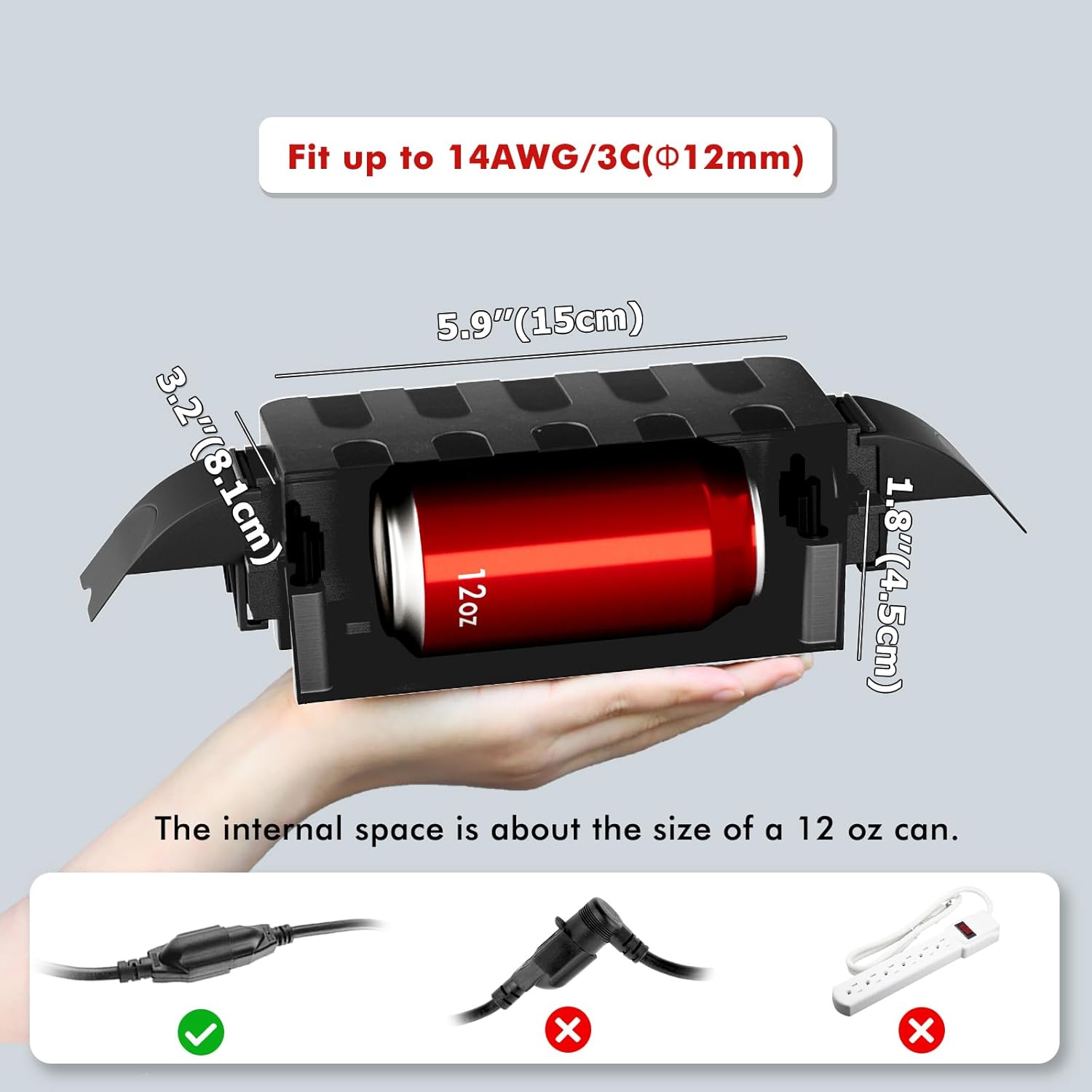 Flemoon [2 Pack] IP55 Small Outdoor Electrical Box Waterproof (Inner 5.9 x 3.2 x 1.8inch), Extension Cord Cover with Detachable Awning Covers for Plug, Outlet, Holiday Lights, Black