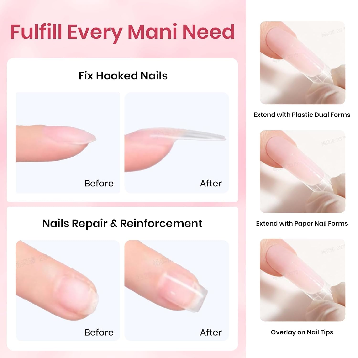 Beetles Poly Extension Gel Nail Kit - 6 Colors Jelly Nude Pink Builder Nail Gel Kit With Slip Solution DIY Home Salon Gift for Women Girls, UV & LED Needed