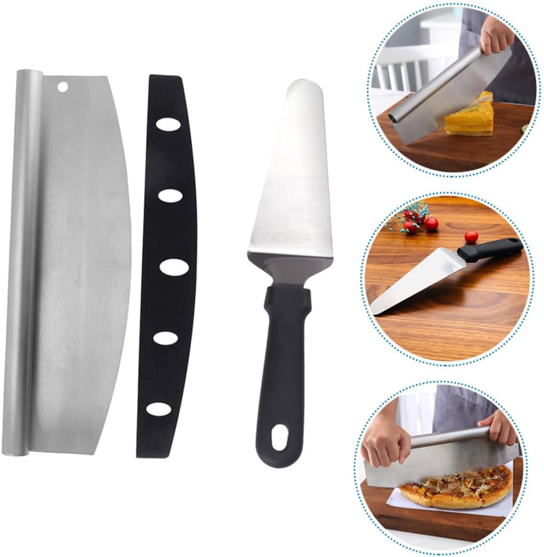 OSALADI Pizza Cutter and Pizza Shovel Set 2pcs Stainless Steel Multifunctional with Pp Cover Kitchen Baking Utensils and Serving