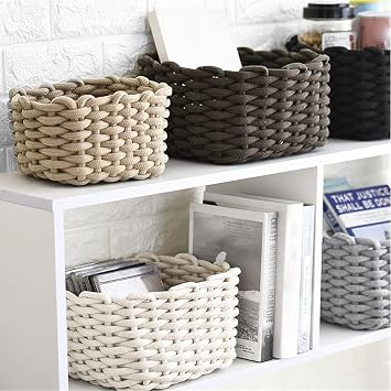 Woven Storage Bin,Cotton Rope Basket for Organizing,Empty Gift Basket,Mini Woven Basket for Organizing Books,Plants,Pet Treats, Decor for Living Room, Bedroom (White)
