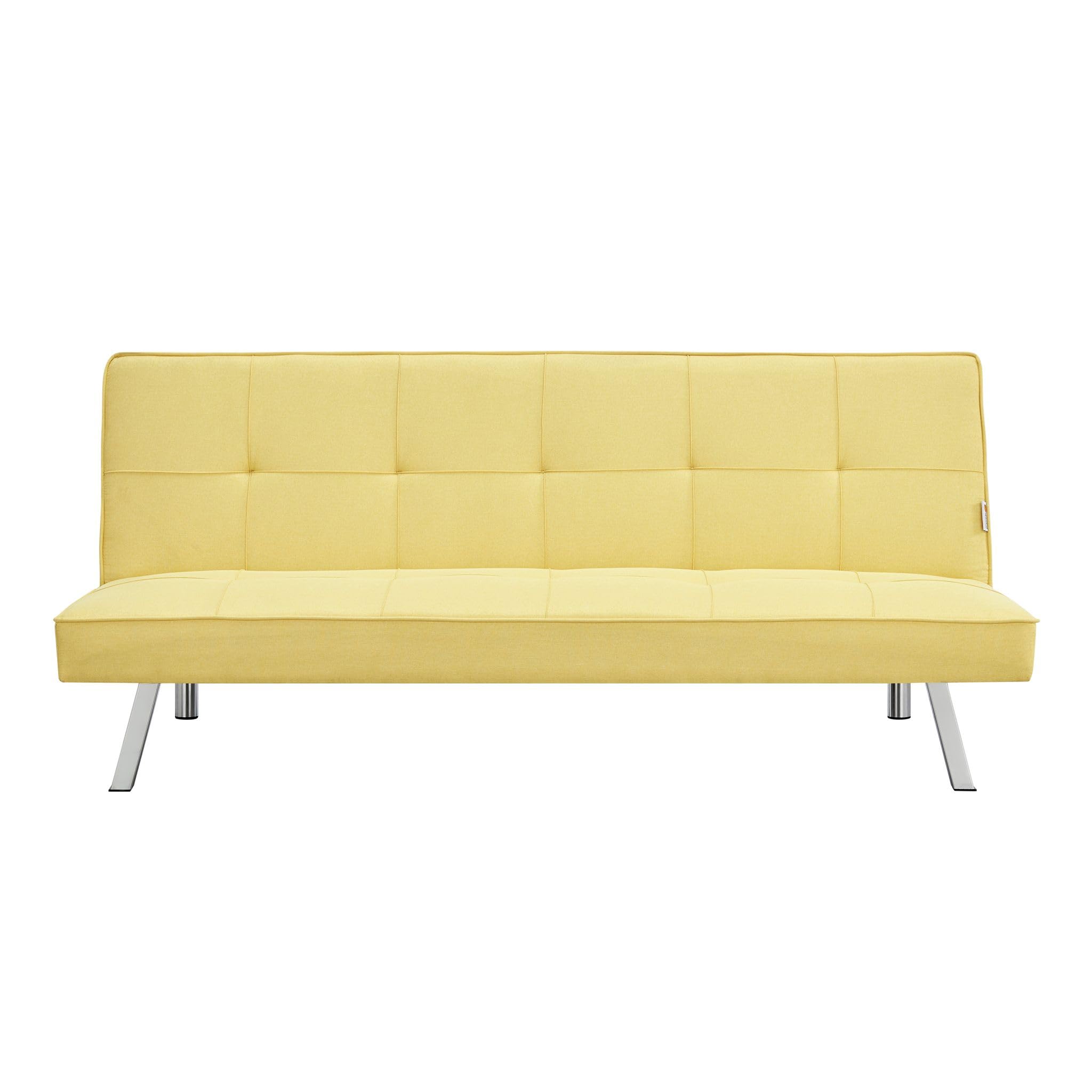 Bravich Britney 3 Seater Sofa Bed, Yellow Linen Click Clack Couch, Folds to a Double Bed, Space Saving Settee for Living Room & Guest Room, Chrome Legs