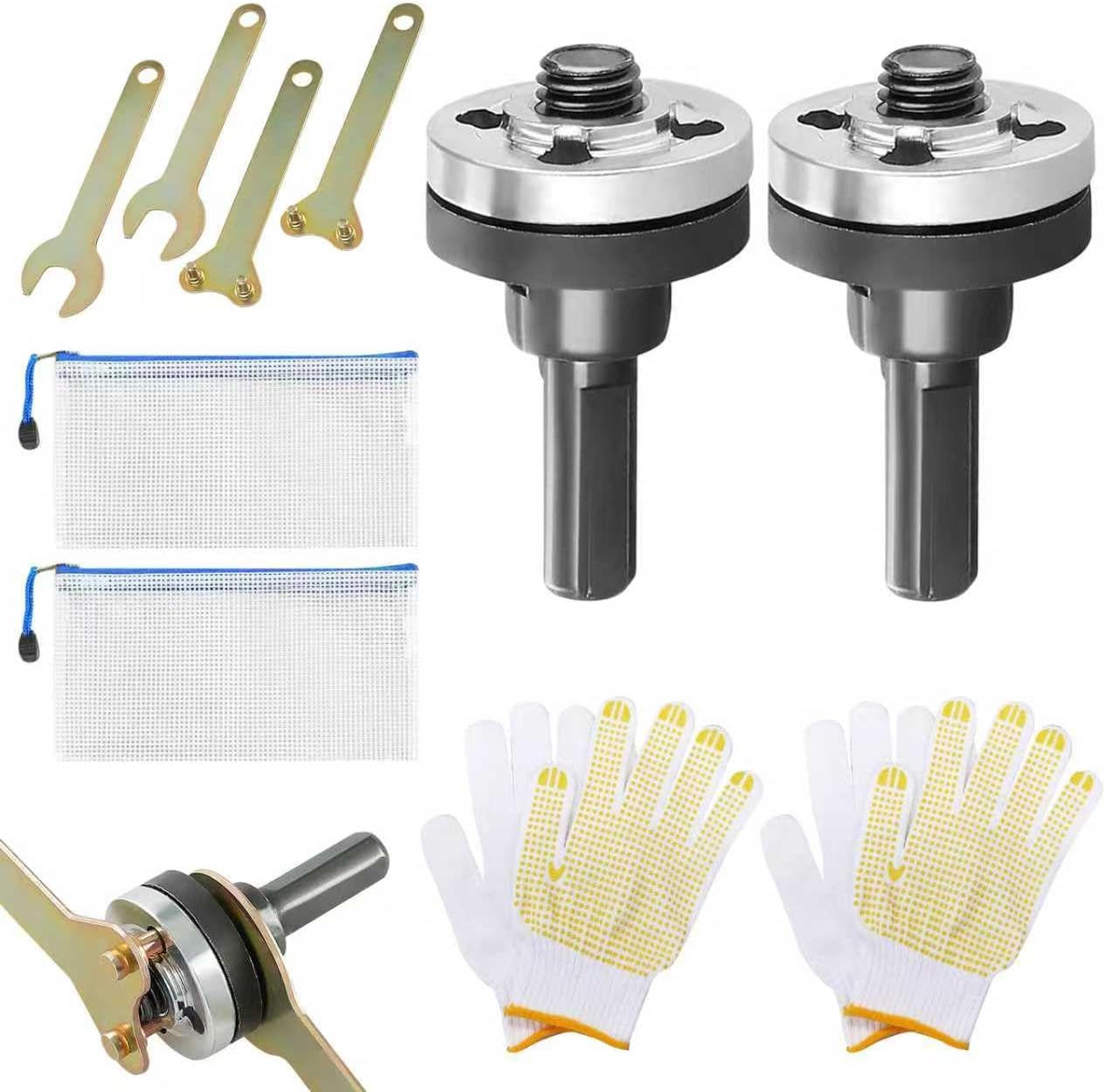 16 PCS Electric Drill Angle Grinder Connecting Rod Set, 10mm Conversion Angle Grinding Adapter Connecting Rod Kit With Spanner For Cutting Disc, Polish Disc And Polish Sponge