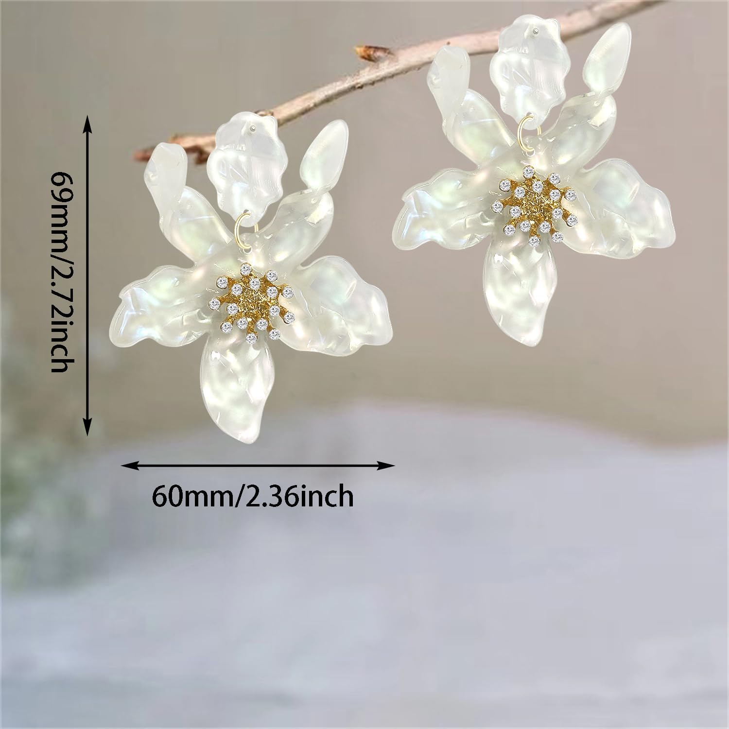 Bohemian Sparkly Crystal Acrylic Exaggerated Flower Lightweight Stud Earrings Vintage Floral Summer Vacation Dangle Drop Earrings For Women Jewelry Gift - Image 5