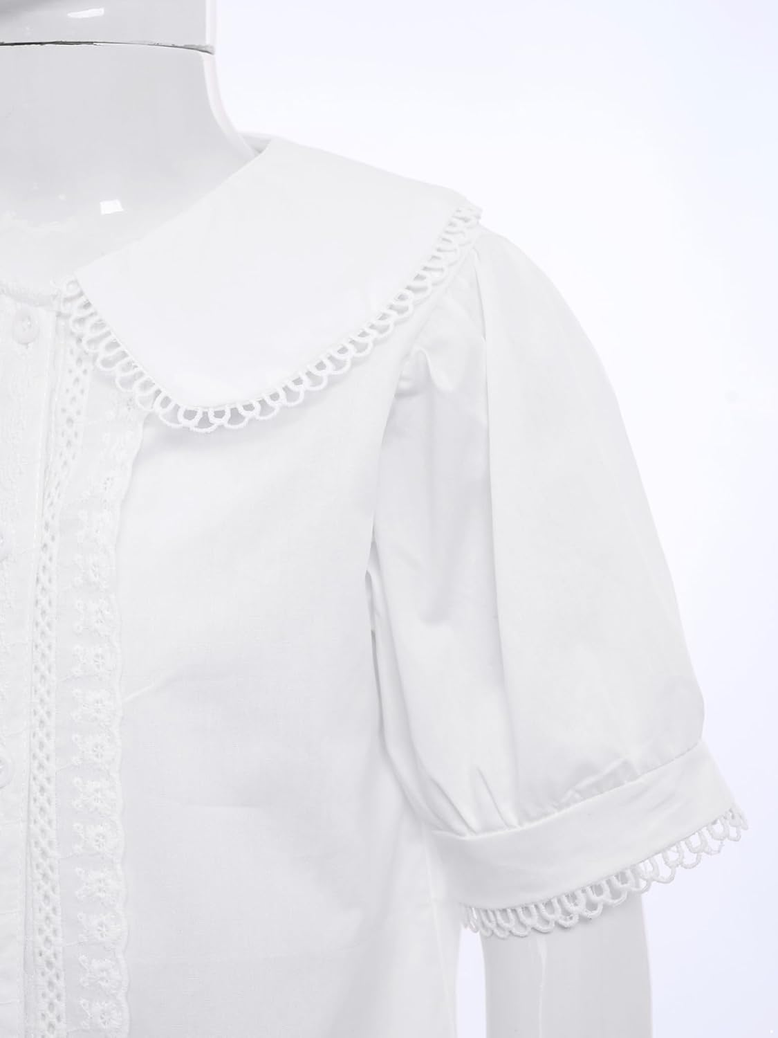 Kids Girls Blouse Short Puff Sleeve Button Down Shirt School Uniform Blouse Casual Tops for 3-16 Years