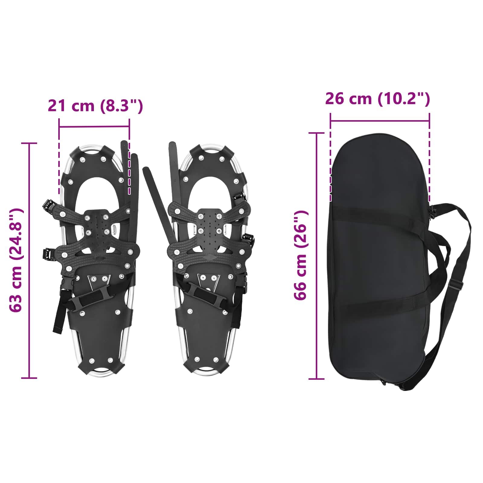 vidaXL Ciaspole 3 in 1 Argento e Nero 63 x 21 cm Alluminio e HDPE, Ciaspole in alluminio per il giardino, attrezzatura outdoor regolabile, accessori moderni per camminare sulla neve