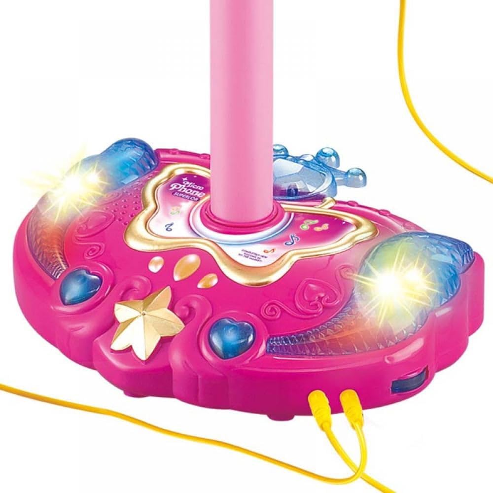 Kids Karaoke Machine with Lights, Microphone with Adjustable Stand Singing Karaoke Machine for Girls Boys (Pink)