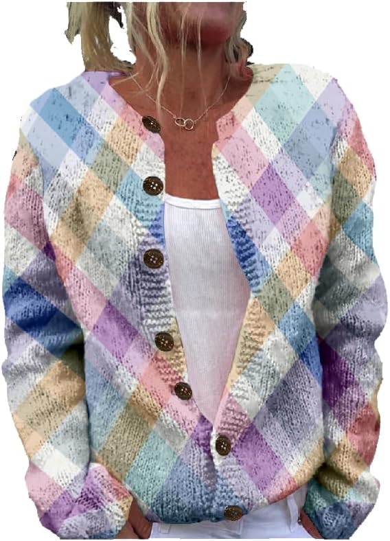 Trendy Sweaters for Women Daily Wear Long Sleeve Button Down Loose Fit Fashion Stri...