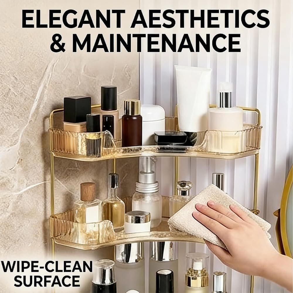 Multi-Tier Corner Countertop Organizer Rack Bathroom Makeup Counter Organizer Tool-Free Installation Acrylic Vanity Shelf Storage Organizers Perfume Tray Bathroom Dresser Kitchen (Green, 3-Tier)