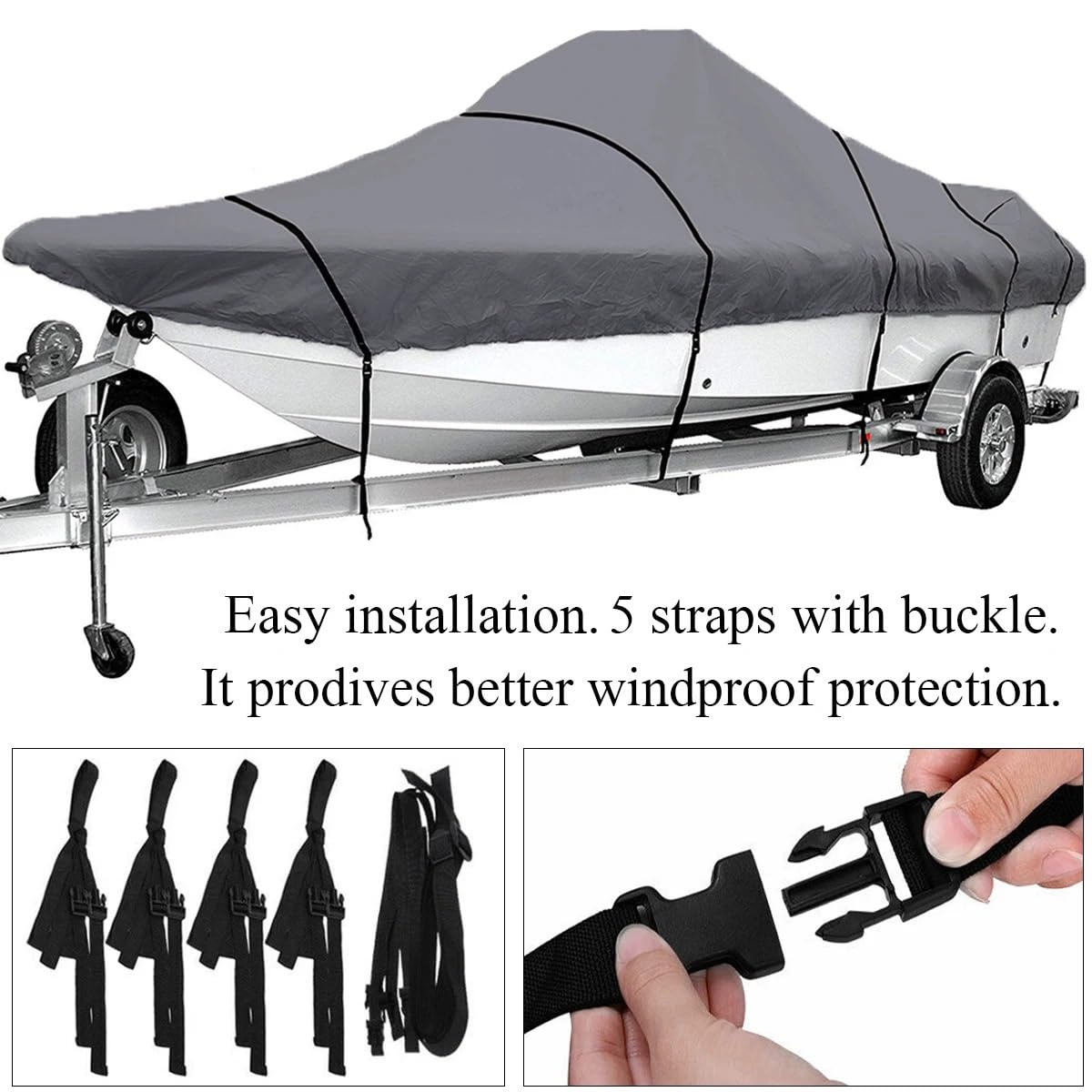 accessori barca Copertura per barca T-Top 210D, copertura per barca da pesca con scafo a V da 17-25 piedi, impermeabile, resistente, in tela, per trasporto marittimo Copertura della barca(Black-17-19F