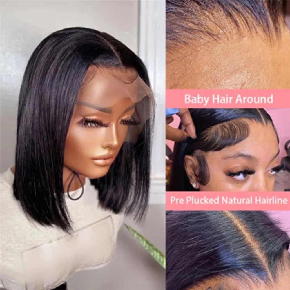 Parrucca Donna Parrucca Bob Capelli Umani Lisci T Part Lace Frontal Parrucche Pre Pizzicate 180 Densità Parrucca Bob 8-16 Pollici Parrucche(16inches)