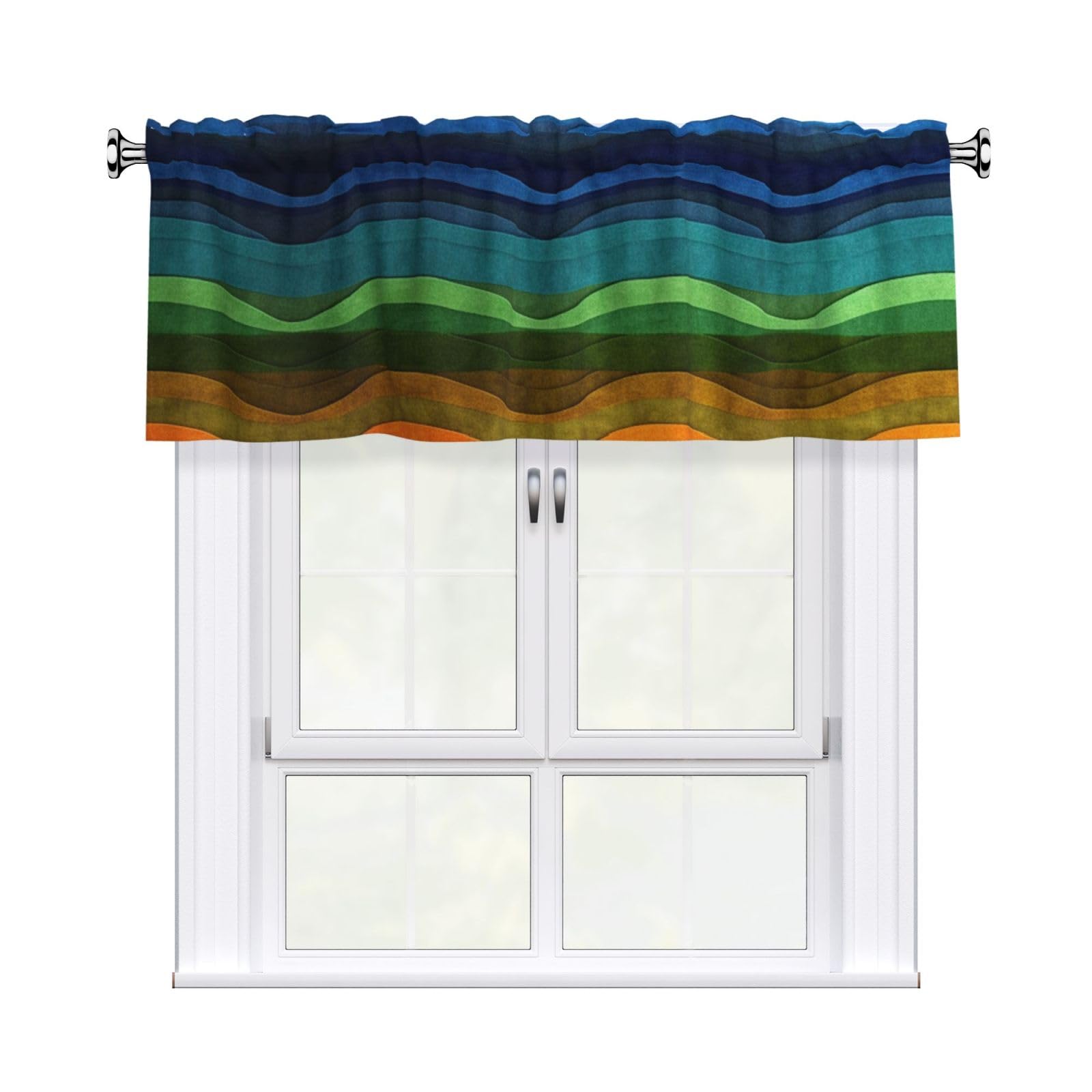 DWVTSLH Rainbow Valances Curtains for Windows, Rod Pocket Drape Valence Blackout Short Curtains for Kitchen Bathroom Bedroom Window Treatment for Home Décor 54x18 Inch