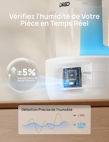 Dreo 3L Humidificateur Bébé Silencieux 26dB avec Capteur d’Humidité, Brume Fraîche Ultrasonique, Buse 360°, 30H Autonomie, Diffuseur d’Huiles Essentielles, Lumière d’Ambiance, pour Plantes, Blanc - 4